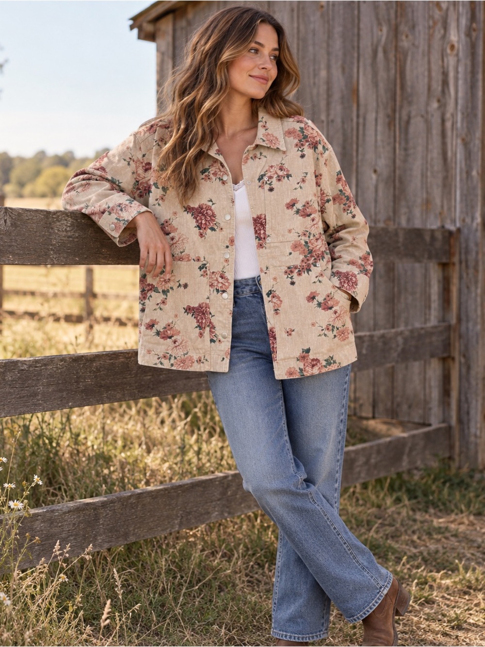 Universal Thread Floral Denim Chore Jacket Snap Front NWT